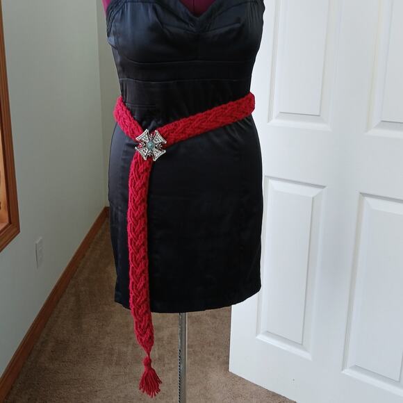 Cardinal Crochet Cable Braided Belt Vintage Maltese buckle gothic tassel premade